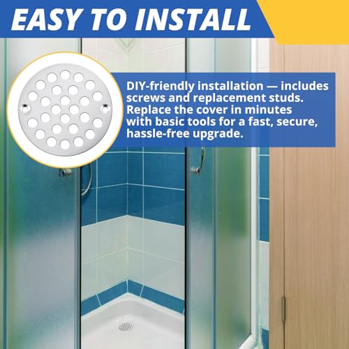 2pcs 4 Inch Stainless Steel Round Screw-in Shower Drain Cover Replacement Easy-to-Install Floor Drain Grate with Screws Brushed Nickel - color: Brushed Nickel