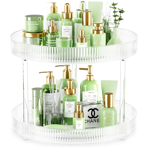 Acina 2-Tier Bathroom Countertop Organizer: 360° Clear Lazy Susan Rotating Storage Tray - Spinning Perfume Cosmetics Vanity Shelf for Bathroom Cabinet, Kitchen (Large) - size: 2 Tier / 10.6Inch