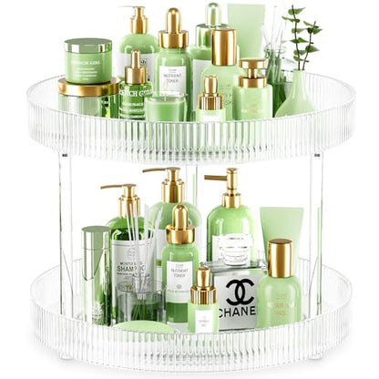 Acina 2-Tier Bathroom Countertop Organizer: 360° Clear Lazy Susan Rotating Storage Tray - Spinning Perfume Cosmetics Vanity Shelf for Bathroom Cabinet, Kitchen (Large) - size: 2 Tier / 10.6Inch