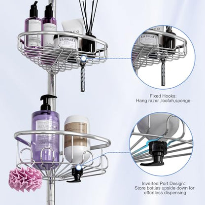 Corner Shower Caddy Tension Pole: Stainless Steel Rustproof 4-Tier Shower Organizer - 47-121 inch Adjustable Bathroom Shelves for Bathtub Shampoo Storage - Tension Rod Floor Standing Bath Rack - style: A Style-Silver