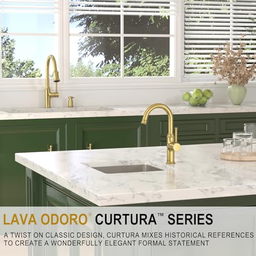 Lava Odoro Curtura Gold Kitchen Faucet with Pull Down Sprayer, Single Handle Kitchen Sink Faucet with Magnetic Docking Spray 3-Function, Brass Faucet for Kitchen Sink 1 Hole and 3 Hole, KF421-SG-M - color: Brushed Gold, style: 3-Mode, Magnetic