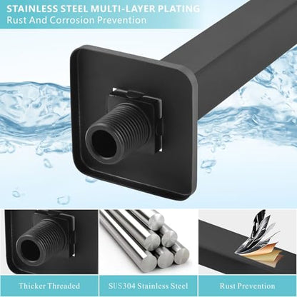 Shower Arm with Flange, 16 Inches Wall Mount Square Straight Extension Arm, Replacement of Fixed Rain Shower Head Pipe, Matte Black - color: Matte Black