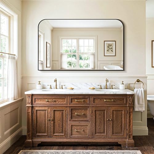 Black Bathroom Vanity Mirror 50x30 Inch | Metal Framed Bathroom Mirror for over Sink, Living Room, Bedroom, Entryway, Mantel, Fireplace Decor, Wall Mounted - size: 30"L x 50"W