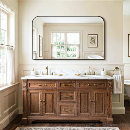 Black Bathroom Vanity Mirror 50x30 Inch | Metal Framed Bathroom Mirror for over Sink, Living Room, Bedroom, Entryway, Mantel, Fireplace Decor, Wall Mounted - size: 30"L x 50"W