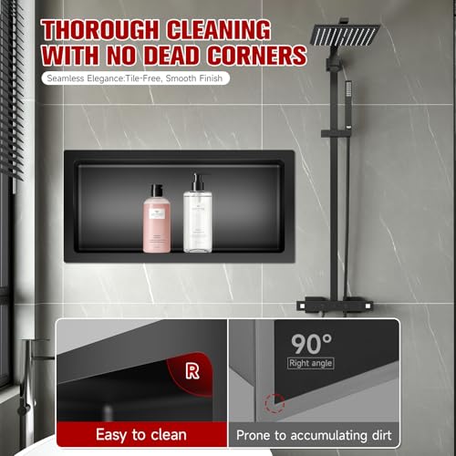 VELPAX No Tile Needed Shower Niche 12"X 24", Bathroom Wall Niche Single Shelf, Stainless Steel Shower Niche for Bathroom, Kitchens, Balconies - color: Black, size: 12"X 24" Single Shelf