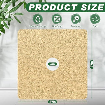 Shower Mat Non Slip,27 x 27 Inch Extra Large Bath Mat with Drain,Soft Square Loofah Shower Stall Mat Bathtub Mat for Bathroom,Without Suction Cups (Beige Yellow) - color: Beige Yellow