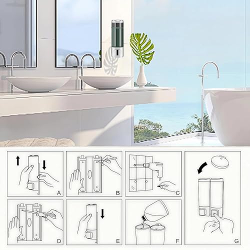10oz/300ml Single Manual Wall Mounted Soap Dispenser, Silver | Bathroom Shampoo and Conditioner Dispenser, Clear Plastic Refillable Liquid Lotion Pump Dispenser and Organizer - color: Silver