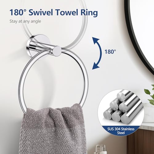 TQKAG 5 Piece Bathroom Towel Holder, Polished Chrome Bathroom Hardware Set | SUS304 Stainless Steel, 23.6" Toilet Paper Holder with Shelf, Towel Racks for Bathroom Wall Mounted, Towel Bars - color: Polished Chrome, size: 5-Pieces Set-A