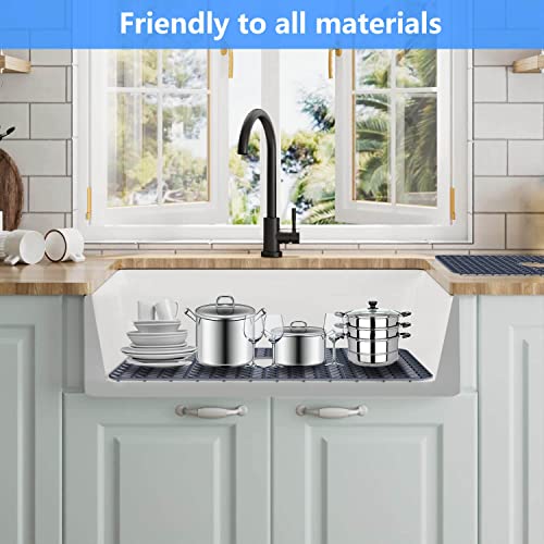 Sink Protectors for Kitchen Sink 28.4"x 15.2"Rear Silicone Sink Mat | Various sizes and styles,Protector for sinks and dish,Withstand to 500F,Food-grade silicone.Non-slip and raised feet - size: 28.4"x15.2"
