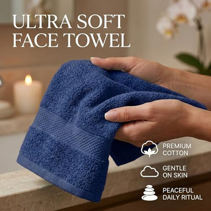Sofea 100% Cotton Washcloths Set of 12, (12 x 12 Inch) 520 GSM Wash Cloths, Extra Soft Absorbent Quick Dry Face Towels - color: Navy Blue