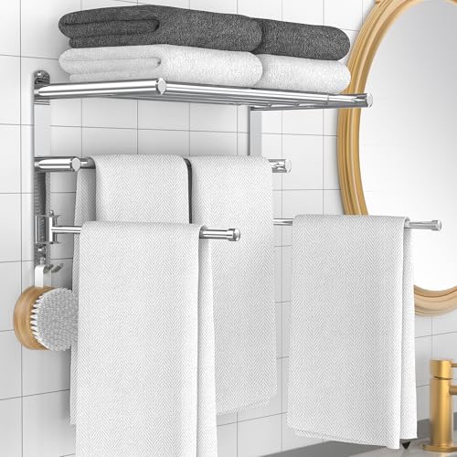 Retractable Towel Rack for Bathroom Stainless Steel Extendable Towel Shelf with 180° Swing Arms Wall-Mounted Towel bar with for Laundry Room (180 Rotating Towel bar) - color: Silvery