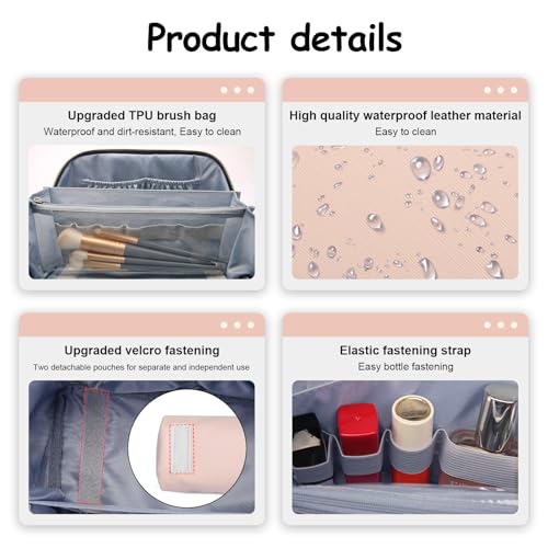 BOYATU Travel Makeup Bag Organizer Cosmetic Bag: 3 Pcs Set Make up Bags for Women with Handle - Waterproof Vegan Leather Toiletry Bags Travel Essentials Pouch with Compartments (A-09-Pink) - color: 02-D-Pink