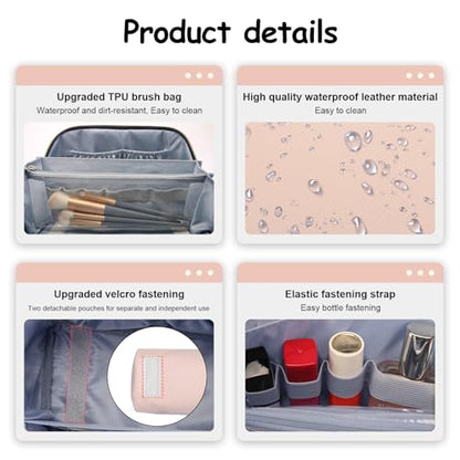 BOYATU Travel Makeup Bag Organizer Cosmetic Bag: 3 Pcs Set Make up Bags for Women with Handle - Waterproof Vegan Leather Toiletry Bags Travel Essentials Pouch with Compartments (A-09-Pink) - color: 02-D-Pink