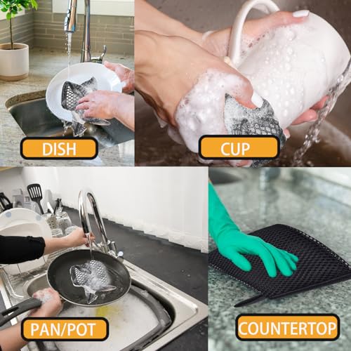 Premium Mesh Dish Cloths for Kitchen, Quick Drying Kitchen Dish Washing Net and Scrubber, Order-Free Dish Rags for Washing Dishes Black 12X12 6 Pack - color: Black
