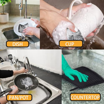 Premium Mesh Dish Cloths for Kitchen, Quick Drying Kitchen Dish Washing Net and Scrubber, Order-Free Dish Rags for Washing Dishes Black 12X12 6 Pack - color: Black