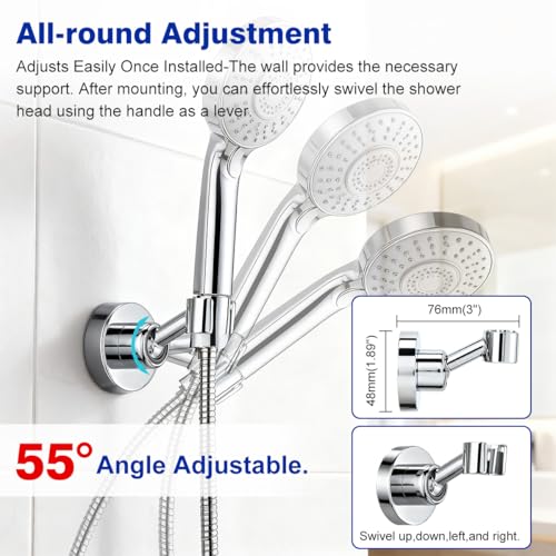 Shower Head Holder All Metal Handheld Shower Head Bracket,Adjustable Shower Spray Holder,Wall Mount Shower Wand Bracket,Chrome Finish
