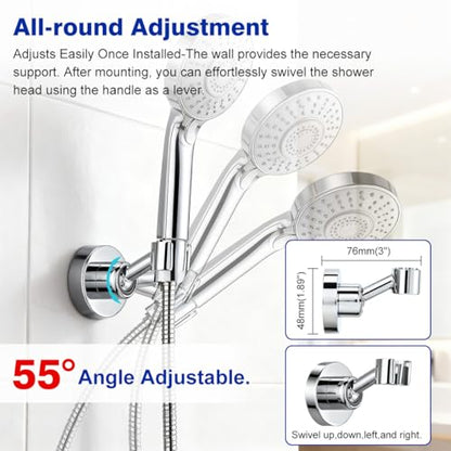 Shower Head Holder All Metal Handheld Shower Head Bracket,Adjustable Shower Spray Holder,Wall Mount Shower Wand Bracket,Chrome Finish