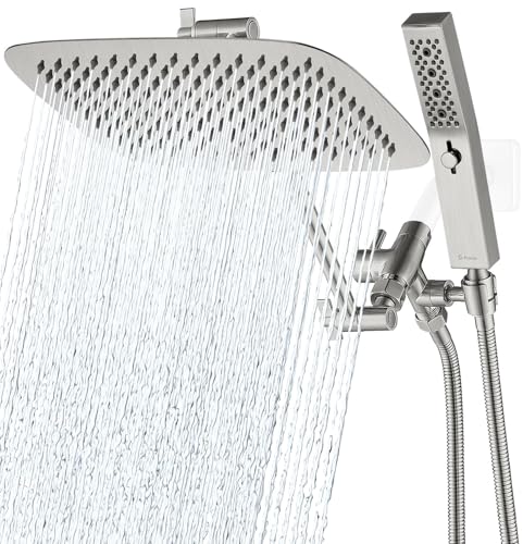 G-Promise All Metal 12" Rain Shower Head with Handheld for Bathroom Upgrade | All Metal, Built to Last, Easy Install, Adjustable Height & Angle for All Heights, Extra Long Hose, Modern Upgrade - color: Brushed Nickel, size: 12 Inches