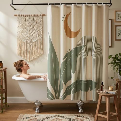 Laurel Archway Linen Boho Shower Curtain Set with Liner,72" Wx72 L | Double Layer Shower Curtain Waterproof Fabric with Zippered Removable PEVA Liner,Boho Shower Curtain for Bathroom,Free Hooks - color: Arch