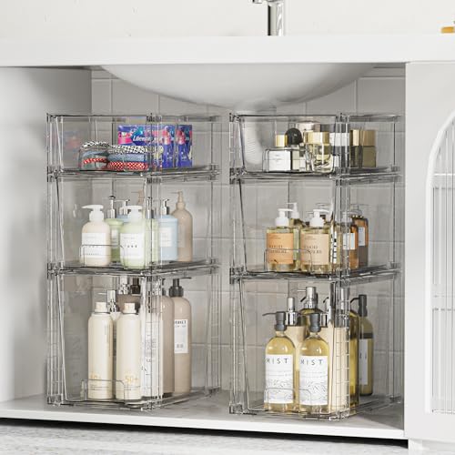Vtopmart Clear Stackable Storage Drawers, 6 Pack Tall Organizer Set | Tall, Medium and Small Pull-Out PET Drawers with Stackable Design for Bathroom Under-Sink Storage and Vertical Organization - style: 2 Large+2 Medium+2 Small