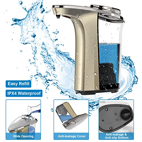 Automatic Soap Dispenser, 17oz Touchless Liquid Dish Soap Dispenser Kitchen | 17OZ Large Capacity, Infrared Sensor, 5 Adjustable Soap Levels, Hand Dispenser for Bathroom Kitchen Sink, Battery Operated - color: Champagne Gold