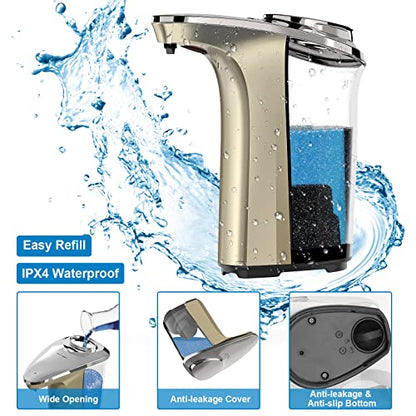 Automatic Soap Dispenser, 17oz Touchless Liquid Dish Soap Dispenser Kitchen | 17OZ Large Capacity, Infrared Sensor, 5 Adjustable Soap Levels, Hand Dispenser for Bathroom Kitchen Sink, Battery Operated - color: Champagne Gold