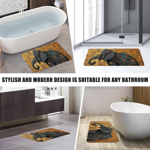 Bathroom Runner Mat Rugs Long,Elephant Indian Black Print Diatomite Stone Bath Mat Large Absorbent Diatomaceous Earth Mat Non Slip Fast Dry Shower Mat Bathroom Rugs Floor Mat 16x42in - color: Design03