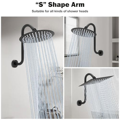 NearMoon S Shaped Shower Head Riser Arm, Shower Extender Arm with Flange, Standard 1/2" Connection- Bathroom Accessory (12 Inch, Matte Black) - color: Matte Black, style: 12 Inch