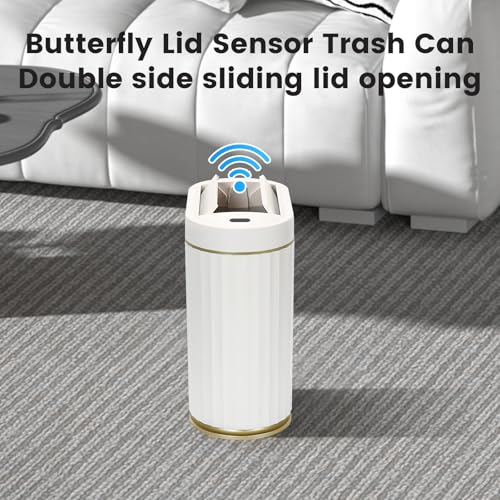 SYNCVIBE Bathroom Sensor Trash Can, 2 Gallon, Butterfly Lid, White Gold | Automatic Garbage Can, IPX5 Waterproof Slim Trash Bin, Under-Counter Wastebasket for Bedroom, Ling Room and Kitchen - color: Golden