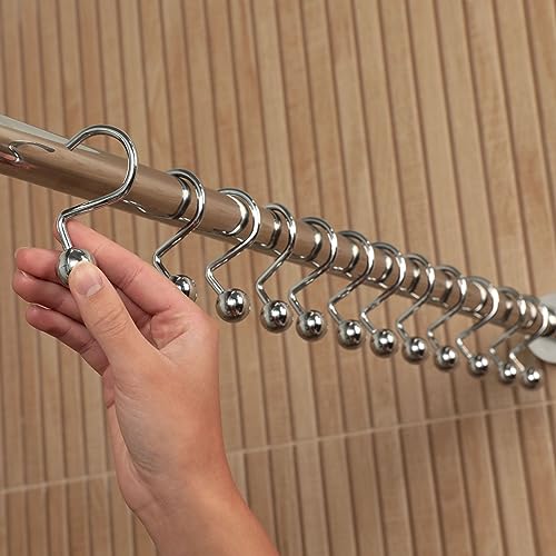 Luxury S Shower Curtain Hooks (12-Pack) Hotel Quality Silver Chrome Finish | Bathroom Accessories | Non-Slip Ball End | Easy to Hang
