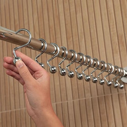Luxury S Shower Curtain Hooks (12-Pack) Hotel Quality Silver Chrome Finish | Bathroom Accessories | Non-Slip Ball End | Easy to Hang