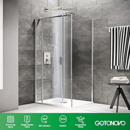 gotonovo Rainfall Bathroom Shower System Rain Shower Head and Handle Set Wall Mounted Shower Complete Combo Solid Brass Pressure Balancing Shower Mixer Valve 10 Inch Brushed Nickel - color: Brushed Nickel, size: 10 Inch
