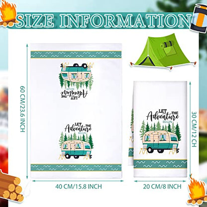 Boyiee Set of 6 Camping Kitchen Towels White Absorbent Dishcloth Gifts | Bonfire Tent Car Tea Towels 24 x 16 Inches with Funny Sayings Novelty Gifts for Rv Campers Camping Accessories - color: Camping