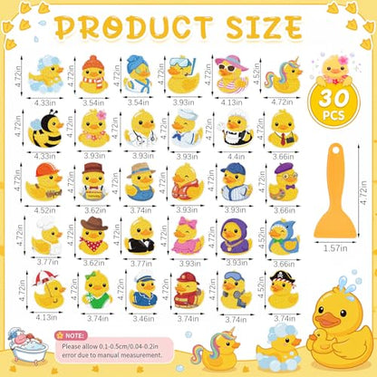 Fullhawl 30 Pcs Character Duck Non Slip Bathtub Stickers, Rubber Duck Bath Safety Decals, Anti Slip Shower Traction Stickers with Scraper, Cute Occupation Ducks Bathroom Decor - style: Cartoon Duck
