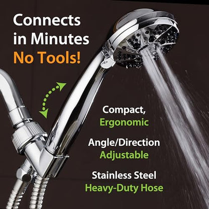 AquaDance High Pressure 6-Setting 3.5" Chrome Face Handheld Shower with Hose for the Ultimate Shower Experience! Officially Independently Tested to Meet Strict US Quality & Performance Standards! | Anti-clog Jets, Premium Stainless Steel Hose & Adjustable