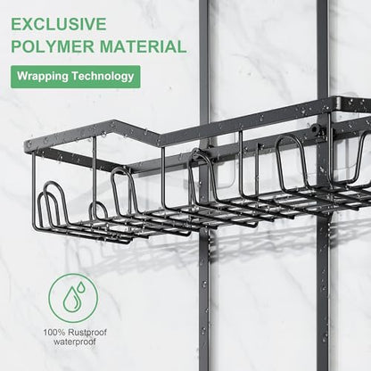 Shower Caddy Hanging,Rustproof Anti-Swing Shower Organizer,2 Tier Hanging Bathroom Caddy Anti-swing and Non-slip,Bathroom Organizer with 18 Hooks for Razor/Sponge (Black, Large)