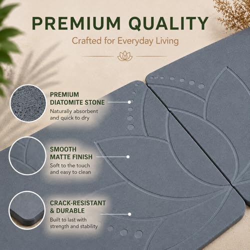Stone Bath Mat, Diatomaceous, Quick Dry - Lotus Fusion 2-Pack | Non-Slip, Stone Bath Mats for Bathroom, Diatomite, 23.6"x15.4" (Set of 2) - color: Lotus Fusion 2-pack