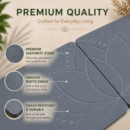 Stone Bath Mat, Diatomaceous, Quick Dry - Lotus Fusion 2-Pack | Non-Slip, Stone Bath Mats for Bathroom, Diatomite, 23.6"x15.4" (Set of 2) - color: Lotus Fusion 2-pack