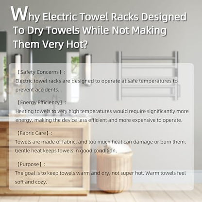 P&Dlusir EL13 Heated Towel Rack, Brushed, 5 Bar | Fast Heat in 2 Min, Smart Timer, Thermo Control, Memory Functoion, Stainless Steel, Hard-Wired/Plug-in - color: Brushed, size: 21.65"W x 17.72"H