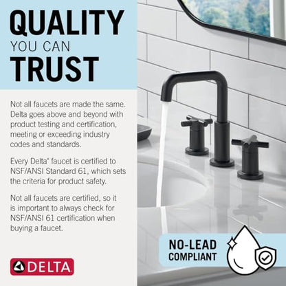 Delta Roe Chrome Bathroom Faucet 3 Hole, 8 Inch Widespread Bathroom Sink Faucet for Vanity, Push-Pop Drain Assembly, Chrome 35985LF - color: Chrome
