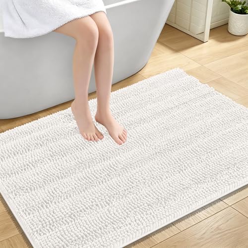 OLANLY Thick Large Bathroom Rugs 44x32, Soft Chenille Bath Rugs, Ivory | Absorbent Striped, Rubber Backing, Machine Wash Dry, Bath Mats for Bathroom Floor, Tub and Shower, Home Decor Accessories - color: Ivory, size: 44" X 32"