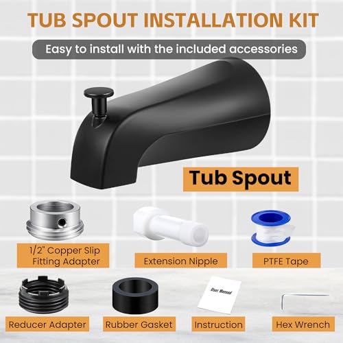 Dreyoo Tub Spout, Tub Faucet for Bathtub (Matte Black,Simple) | Bathroom Bathtub Faucet with Adapters, Hex Wrench, Universal Faucet for Bathtub Fits 1/2" Copper Pipe, 1/2" IPS and 3/9" IPS - color: Matte Black, style: Simple