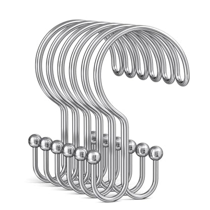 Bathway Shower Curtain Hooks Ring Chrome, 12 Pcs Double Sided Shower Hooks, Rust Proof Metal Shower Hooks for Bathroom, Anti-Drop Shower Rings for Shower Curtain & Liners - color: Chrome, style: Double-layer Shower Hooks
