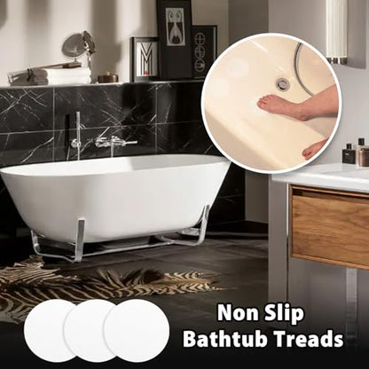 24 PCS Clear Round Shape Bathtub Non Slip Stickers | Adhesive Decals, Round Shape, Anti Slip for Shower Bath Floor Bathroom Stairs Ladders, Includes Scraper - color: Clear