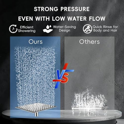 Peicuai Shower Head Combo, 10 Inch High Pressure Rain Shower Head with 11 Inch Adjustable Extension Arm, 5-Setting Handheld Shower with Long Hose, Powerful Spray for Low Water Pressure - color: 10-Inch Chrome