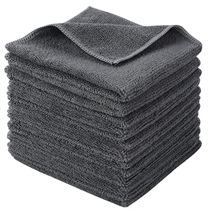 Microfiber Cleaning Cloth Kitchen Dish Cloths 12x12in 12 Pack Grey | Super Absorbent, Quick Dry, No Streak, Dish Rags, Glass Cloths - color: Grey