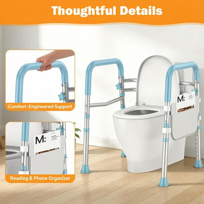 Toilet Safety Rails for Seniors, Adjustable Height & Width Toilet Safety Frame with Handles (350LB Capacity), Elderly Assistance Products for Handicapped, Foldable Toilet Bars Fits Any Toilet（Blue） - color: Blue