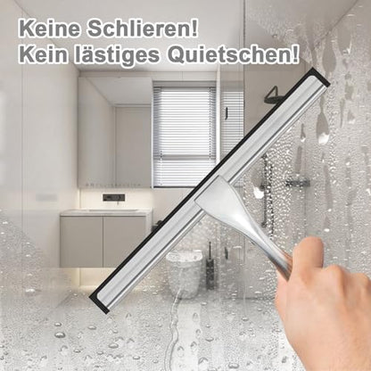 Shower Squeegee, 10 Inch Squeegee Shower Stainless Steel Window Squeegee for Glass Door Shower with Holder