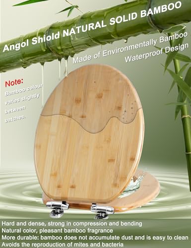 Angol Shiold ELONGATED Bamboo Toilet Seat Quick Release Soft Close18.5Inch | Adjustable Zinc Alloy Strong Hinges, Light, Easy to Install & Clean, Up to 400 lbs (Elongated 18.5", Natural Bamboo) - color: Soft Close & Quick Release, size: Elongated -18.5"