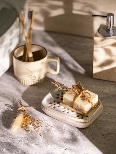 Miamolo Soap Dish for Shower with Drainage, Double Layer Bar Soap Holder, Ceramic Soap Saver Sponge Holder for Bathroom, Tub and Kitchen Sink, Slotted Draining Soap Dishes Extend Soap Life, Beige - color: Beige